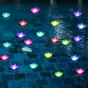 LOGUIDE 12pcs Firefly Trendy Hip Unique Waterproof Floating LED Lotus Light
